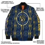 custom milwaukee brewers bolt stripe navy blue bomber jacket best selling