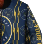 custom milwaukee brewers bolt stripe navy blue bomber jacket best selling