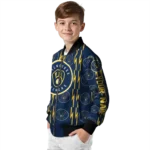 custom milwaukee brewers bolt stripe navy blue bomber jacket best selling