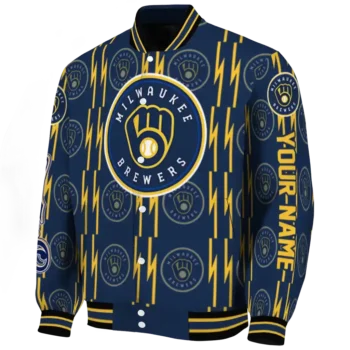 custom milwaukee brewers bolt stripe navy blue varsity jacket best selling