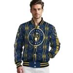custom milwaukee brewers bolt stripe navy blue varsity jacket best selling