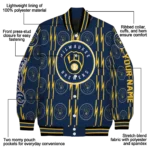 custom milwaukee brewers bolt stripe navy blue varsity jacket best selling