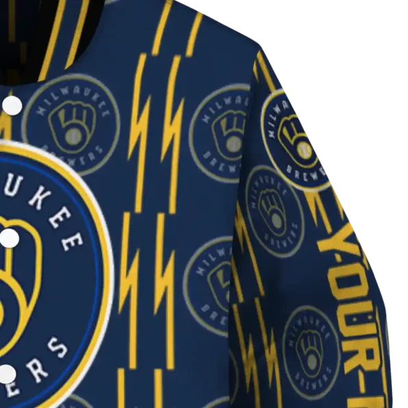 custom milwaukee brewers bolt stripe navy blue varsity jacket premium grade