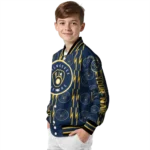custom milwaukee brewers bolt stripe navy blue varsity jacket best selling