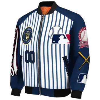 custom milwaukee brewers eagle baseball navy blue white bomber jacket best selling
