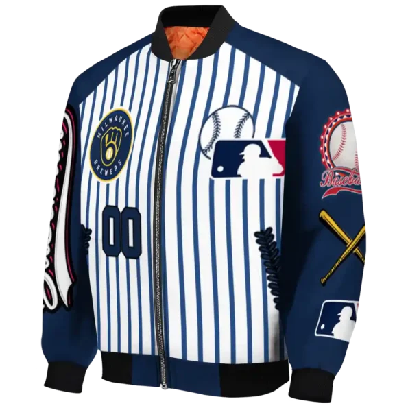 custom milwaukee brewers eagle baseball navy blue white bomber jacket best selling