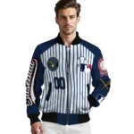 custom milwaukee brewers eagle baseball navy blue white bomber jacket best selling