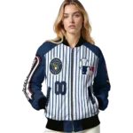 custom milwaukee brewers eagle baseball navy blue white bomber jacket best selling