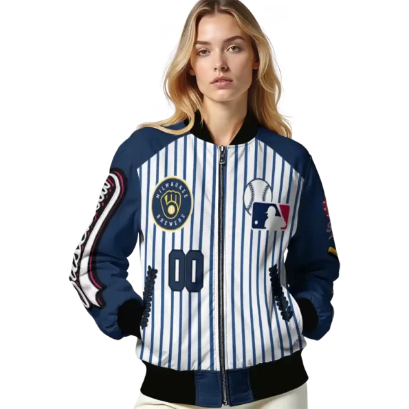 custom milwaukee brewers eagle baseball navy blue white bomber jacket latest model