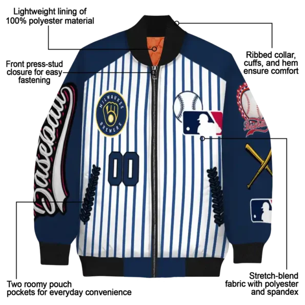 custom milwaukee brewers eagle baseball navy blue white bomber jacket new arrival