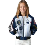 custom milwaukee brewers eagle baseball navy blue white bomber jacket best selling