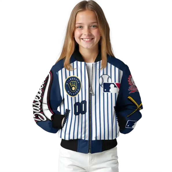 custom milwaukee brewers eagle baseball navy blue white bomber jacket top rated