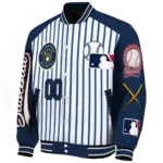 custom milwaukee brewers eagle baseball navy blue white varsity jacket best selling