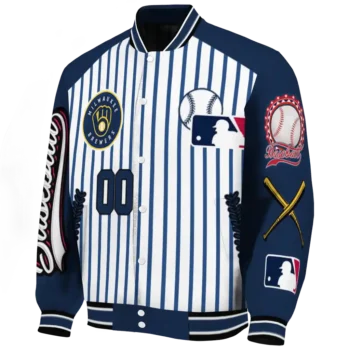 custom milwaukee brewers eagle baseball navy blue white varsity jacket best selling