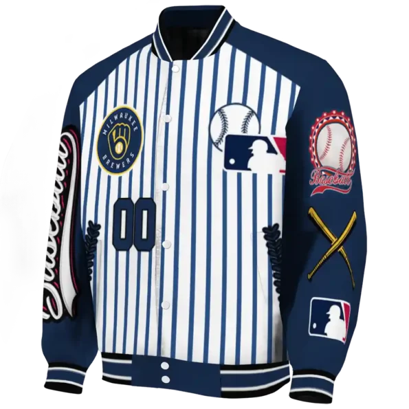 custom milwaukee brewers eagle baseball navy blue white varsity jacket best selling