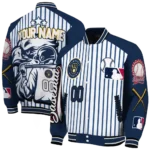 custom milwaukee brewers eagle baseball navy blue white varsity jacket best selling