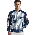 custom milwaukee brewers eagle baseball navy blue white varsity jacket best selling