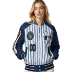 custom milwaukee brewers eagle baseball navy blue white varsity jacket best selling