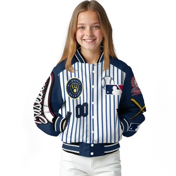 custom milwaukee brewers eagle baseball navy blue white varsity jacket top rated