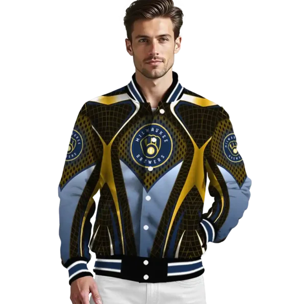 custom milwaukee brewers mesh chest gold crocs black varsity jacket high quality