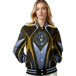 custom milwaukee brewers mesh chest gold crocs black varsity jacket best selling