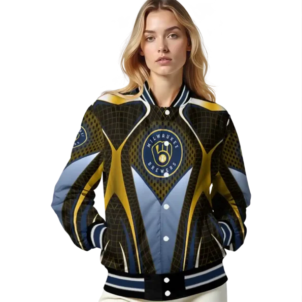 custom milwaukee brewers mesh chest gold crocs black varsity jacket latest model