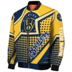 custom milwaukee brewers star burst navy blue bomber jacket best selling