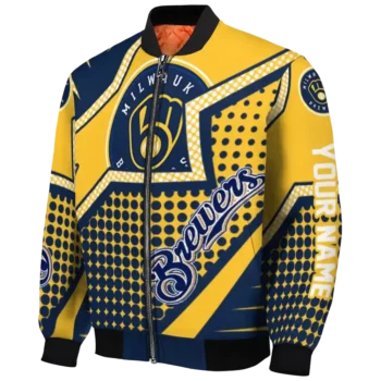 custom milwaukee brewers star burst navy blue bomber jacket best selling