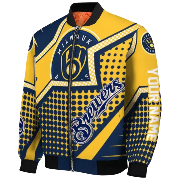 custom milwaukee brewers star burst navy blue bomber jacket best selling