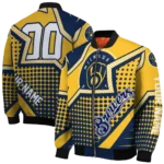 custom milwaukee brewers star burst navy blue bomber jacket best selling