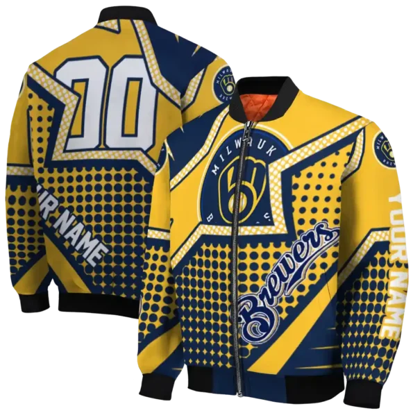 custom milwaukee brewers star burst navy blue bomber jacket fashion forward