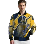 custom milwaukee brewers star burst navy blue bomber jacket best selling