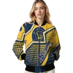 custom milwaukee brewers star burst navy blue bomber jacket best selling
