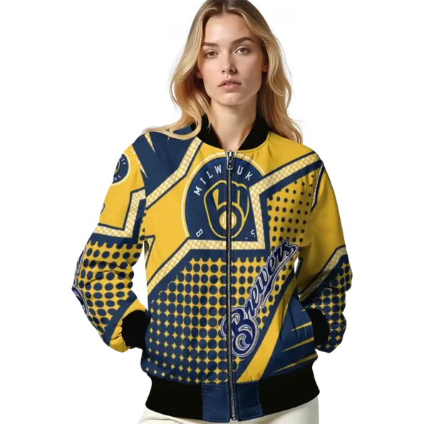 custom milwaukee brewers star burst navy blue bomber jacket latest model