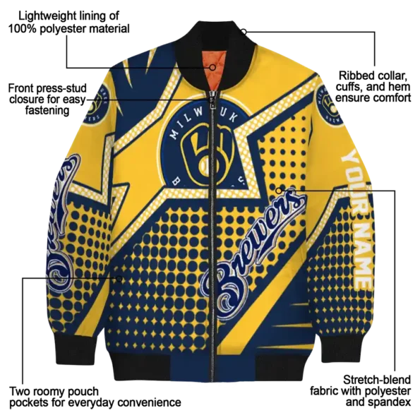 custom milwaukee brewers star burst navy blue bomber jacket new arrival