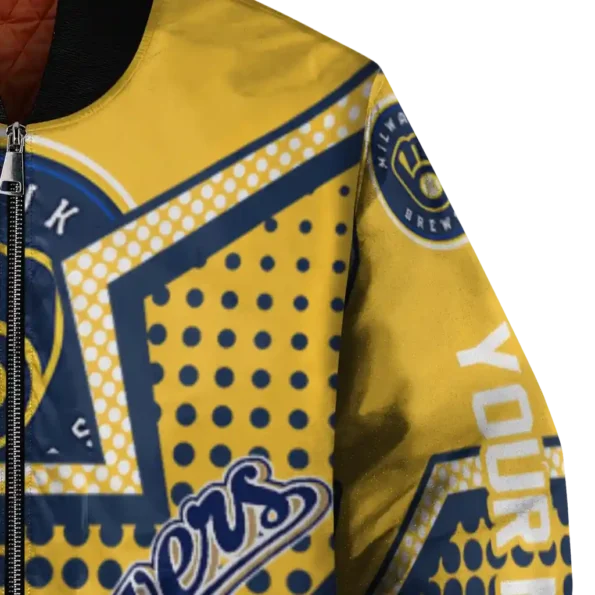 custom milwaukee brewers star burst navy blue bomber jacket premium grade