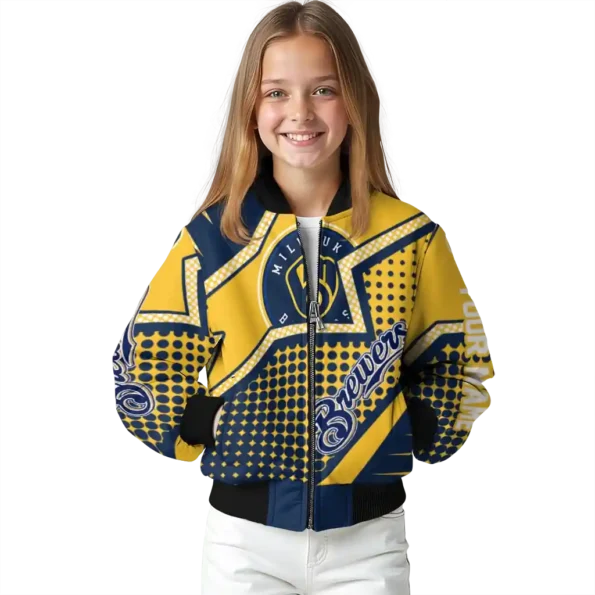 custom milwaukee brewers star burst navy blue bomber jacket top rated