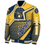 custom milwaukee brewers star burst navy blue varsity jacket best selling