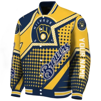 custom milwaukee brewers star burst navy blue varsity jacket best selling