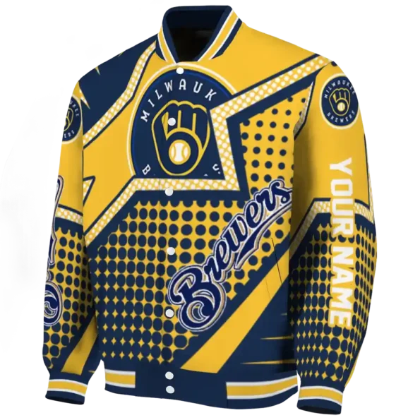 custom milwaukee brewers star burst navy blue varsity jacket best selling
