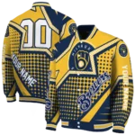 custom milwaukee brewers star burst navy blue varsity jacket best selling