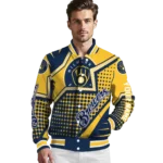 custom milwaukee brewers star burst navy blue varsity jacket best selling