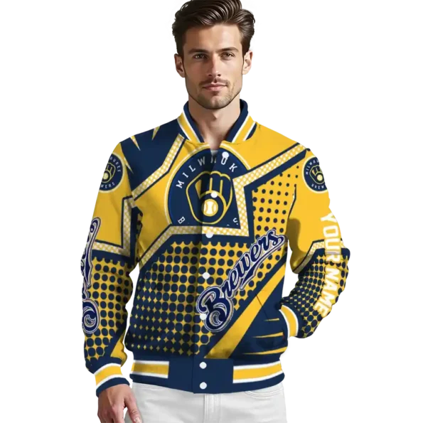 custom milwaukee brewers star burst navy blue varsity jacket high quality