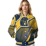 custom milwaukee brewers star burst navy blue varsity jacket best selling