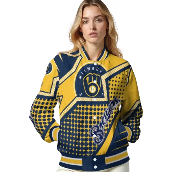 custom milwaukee brewers star burst navy blue varsity jacket latest model