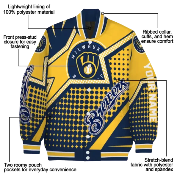custom milwaukee brewers star burst navy blue varsity jacket new arrival
