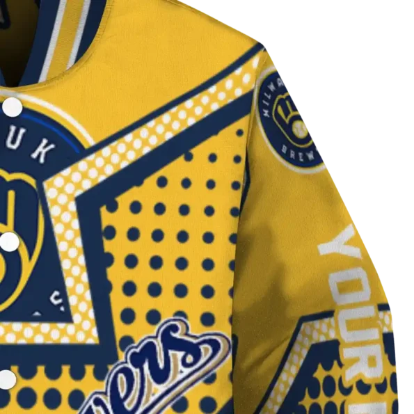 custom milwaukee brewers star burst navy blue varsity jacket premium grade