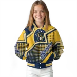 custom milwaukee brewers star burst navy blue varsity jacket best selling