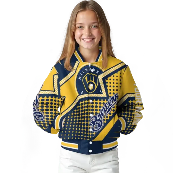 custom milwaukee brewers star burst navy blue varsity jacket top rated