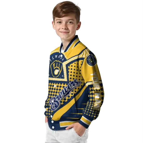 custom milwaukee brewers star burst navy blue varsity jacket trendy
